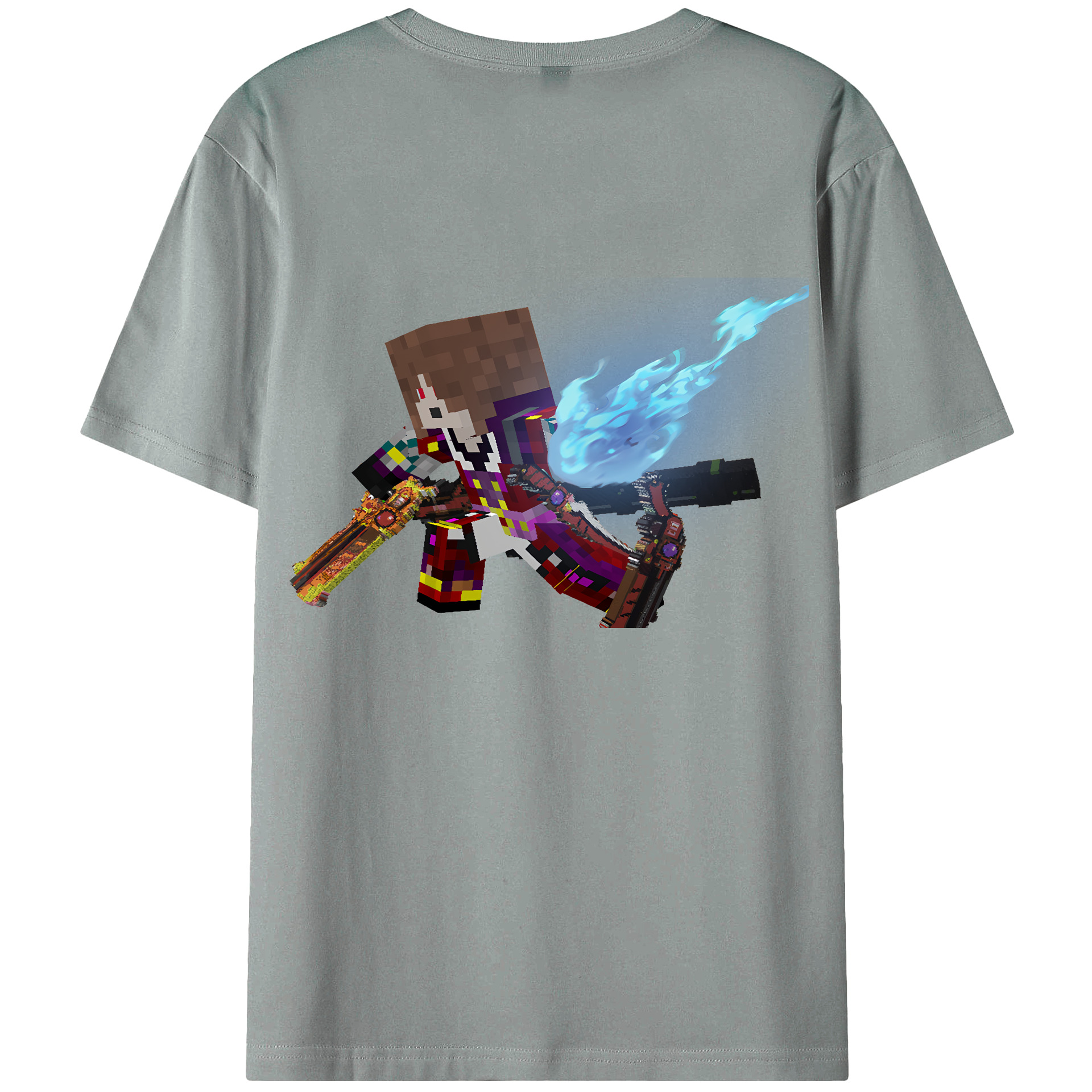 （画像用） マインクラフト ブロックの世界 Minecraft MC Block world 綿100％ メンズ半袖Tシャツ（バックプリント） 通気性